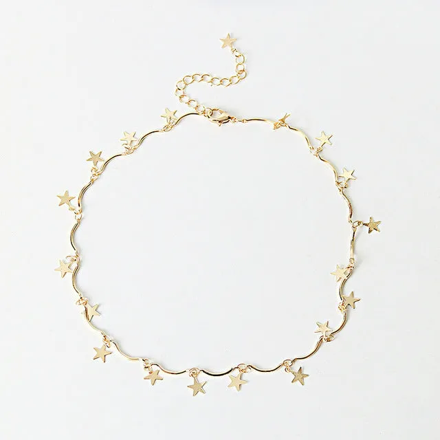 LWONG Dainty Gold Color Chain Tiny Star Choker Necklace for Women Bijou Necklaces Pendants Simple Boho Layering Chokers Chockers