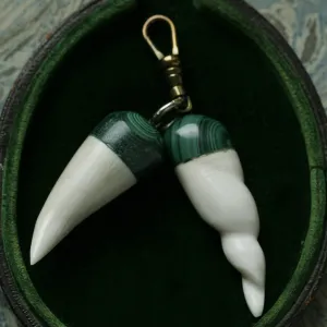Malachite and Carved Bone Pendants