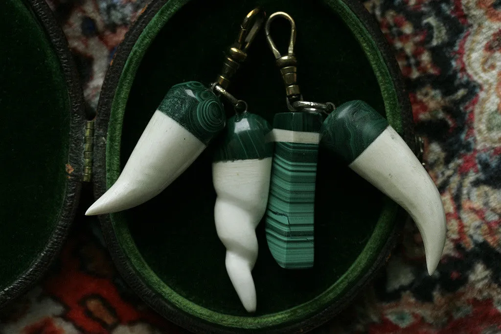 Malachite and Carved Bone Pendants