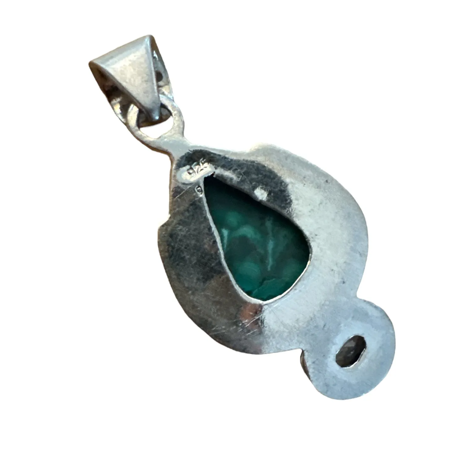 Malachite, Chrysocolla & Aquamarine Solid 925 Sterling Silver Pendant