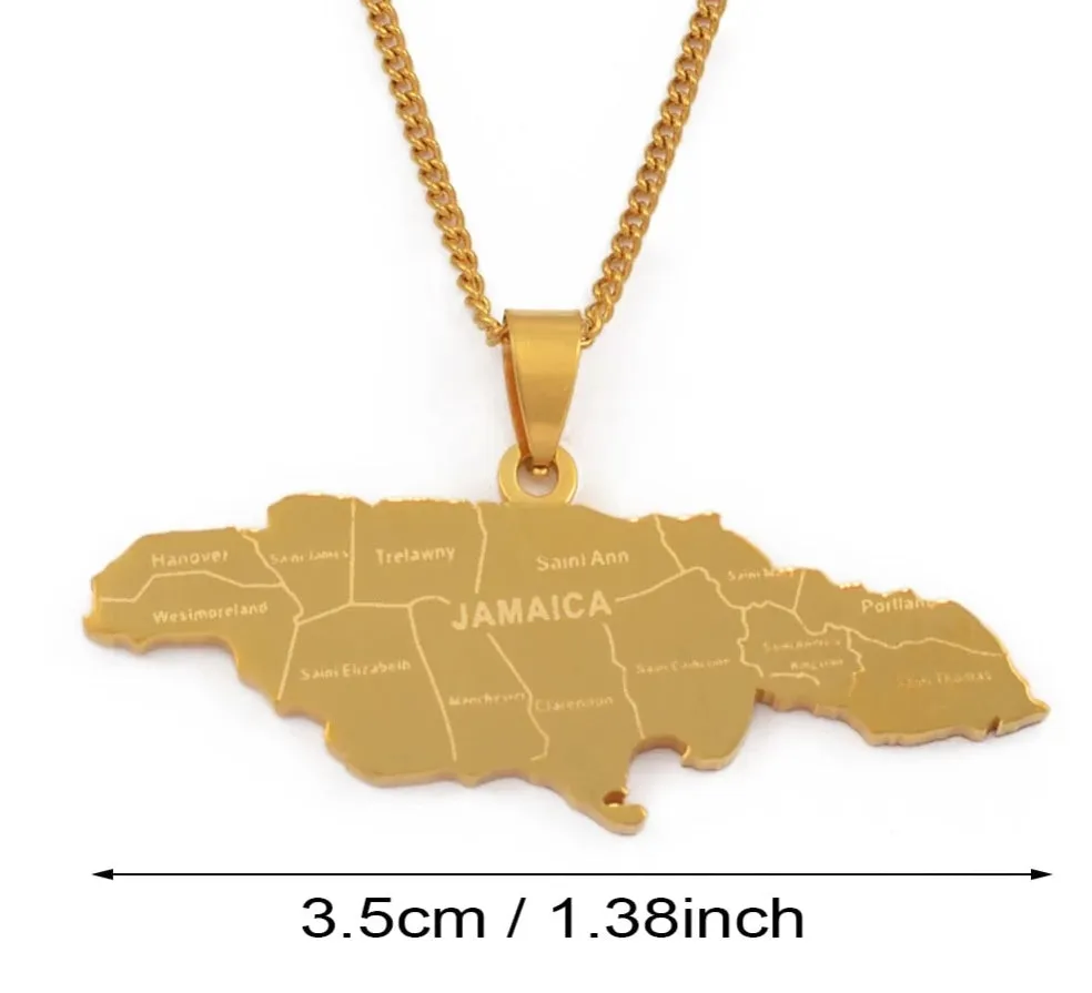 Map of Jamaica With City Pendant Necklaces for Women Men Stainless Steel Jamaica Maps Chains Jewelry