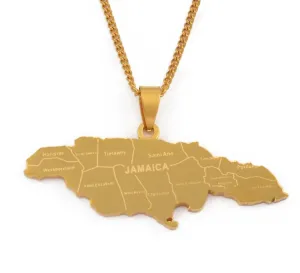 Map of Jamaica With City Pendant Necklaces for Women Men Stainless Steel Jamaica Maps Chains Jewelry