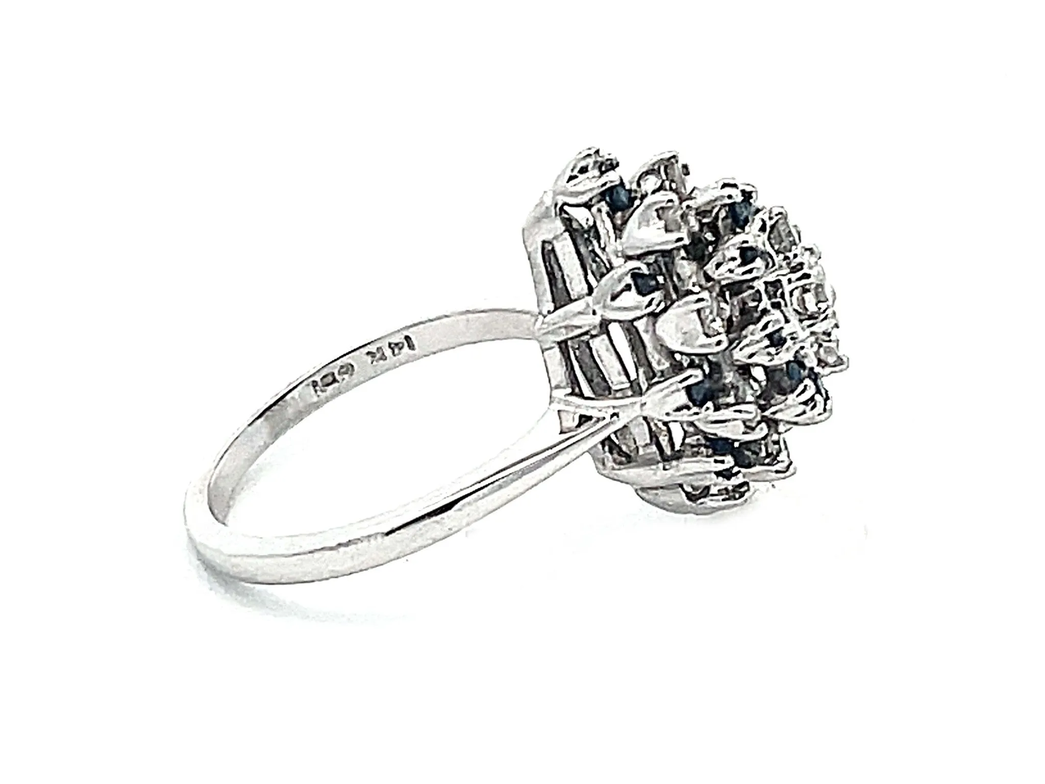 Marquise Shaped Sapphire Diamond Cluster Ring in 14k White Gold