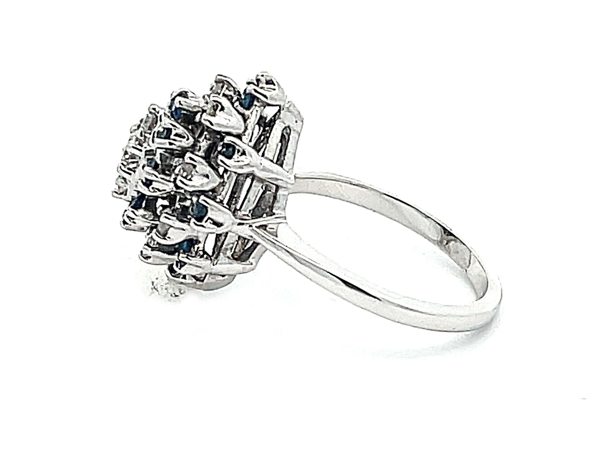Marquise Shaped Sapphire Diamond Cluster Ring in 14k White Gold