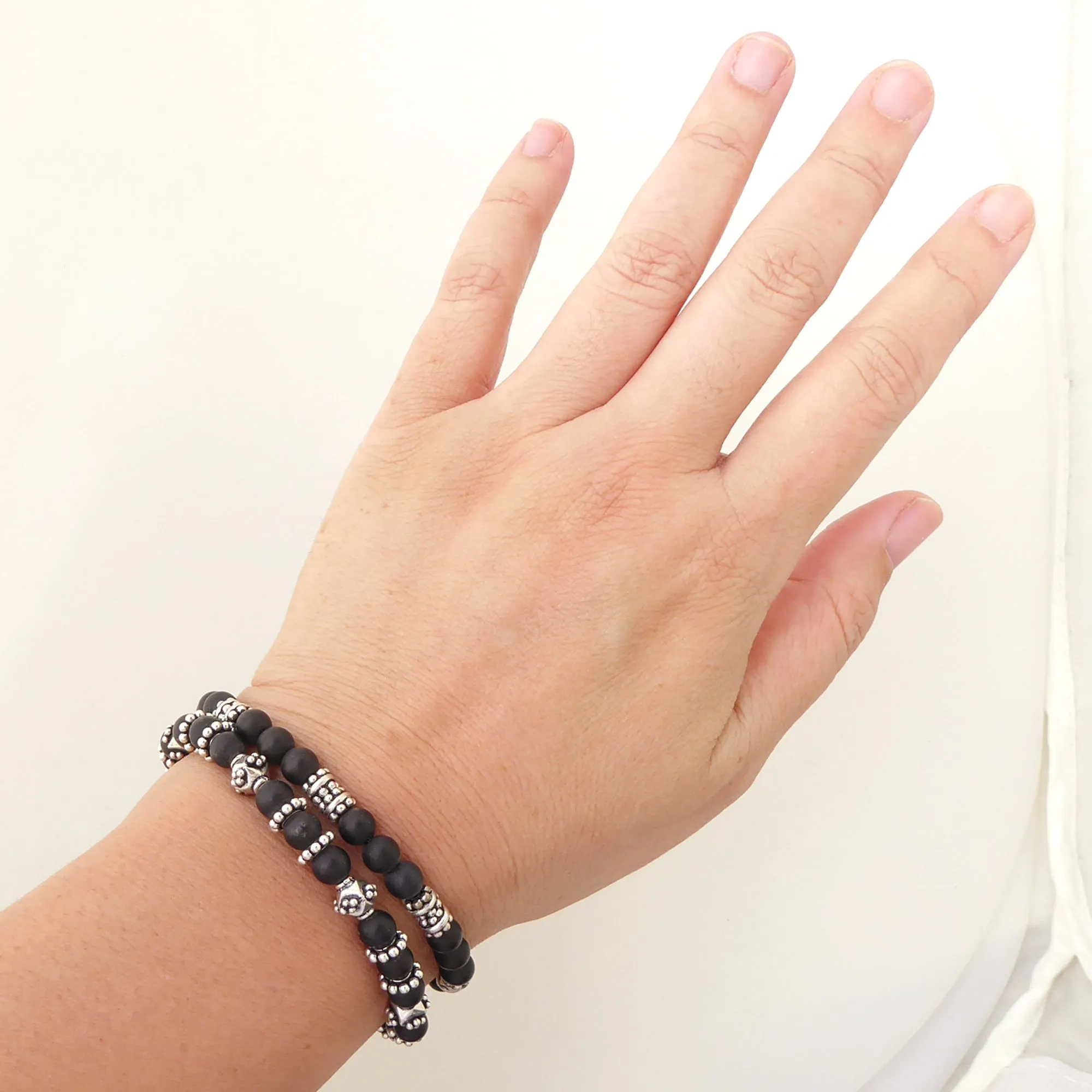 Matte black onyx bracelet set