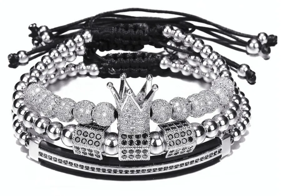 Mens 3 Piece CZ Jewelry Set - 4 Color Options