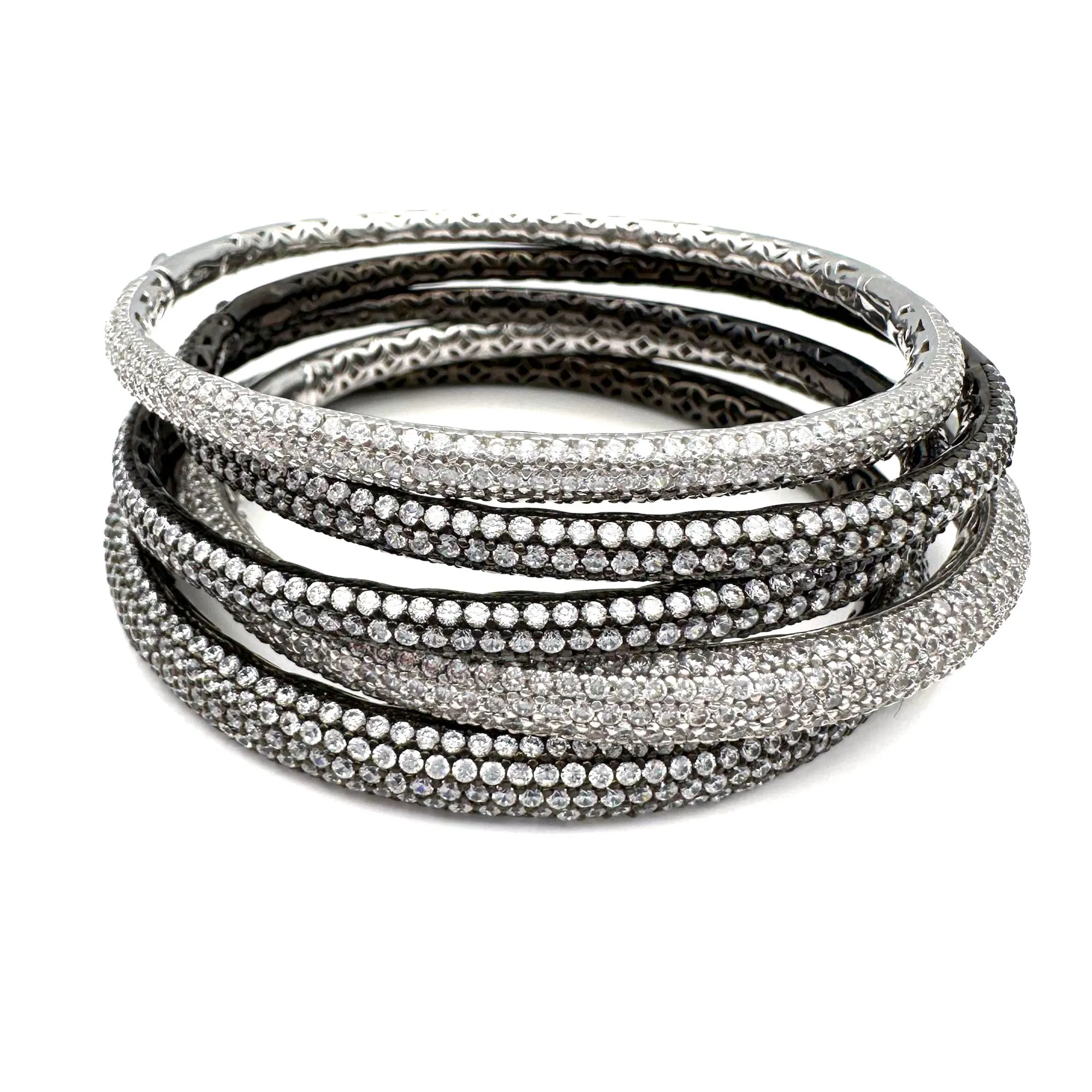 Micro Pave CZ Bangle Bracelet, 3 Row