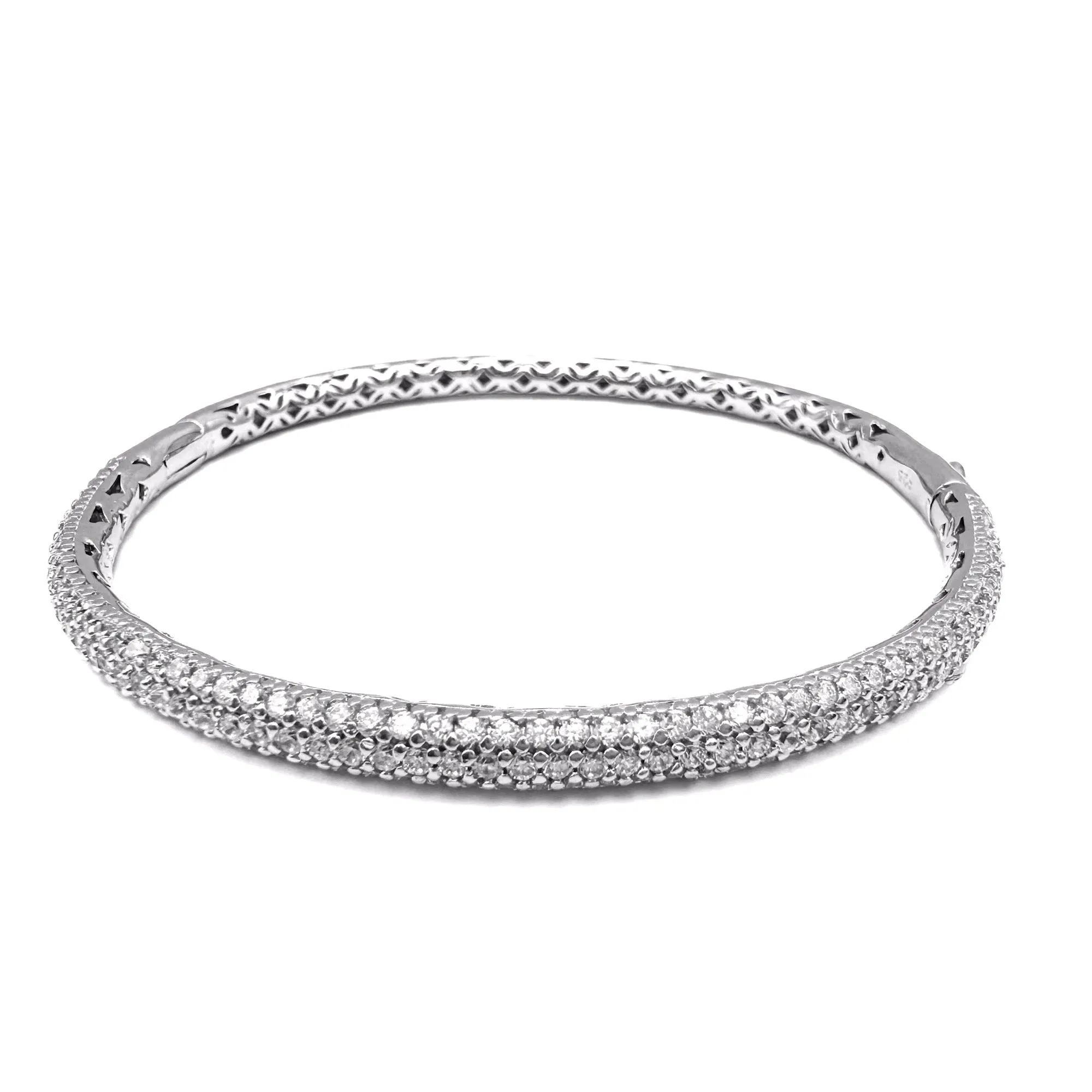 Micro Pave CZ Bangle Bracelet, 3 Row