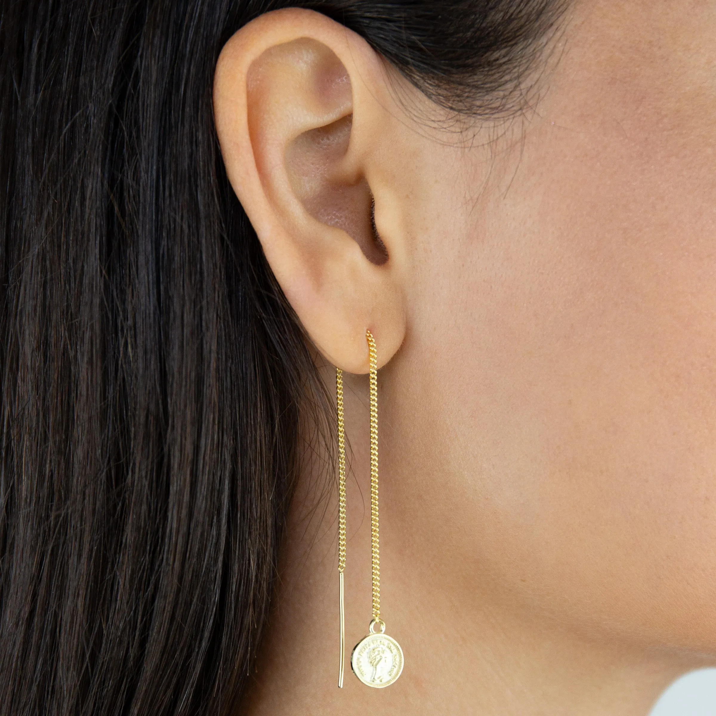 Mini Coin Threader Earring