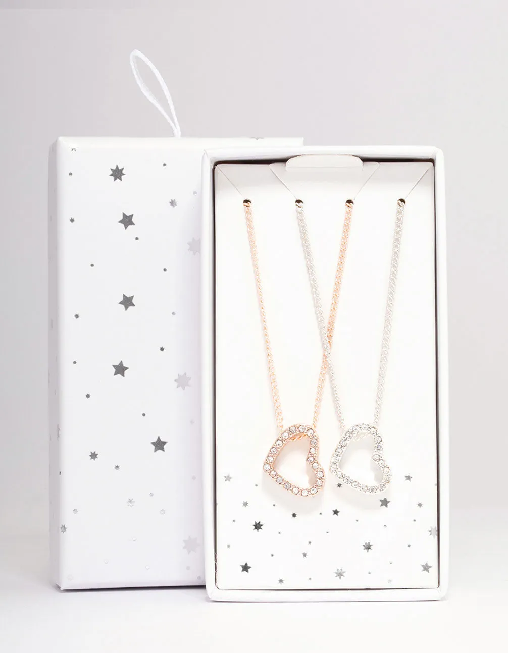 Mixed Metal Diamante Side Heart Necklace Pack