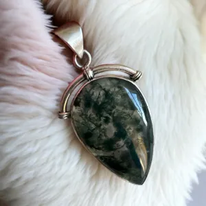 Moss Agate Solid 925 Sterling Silver Pendant