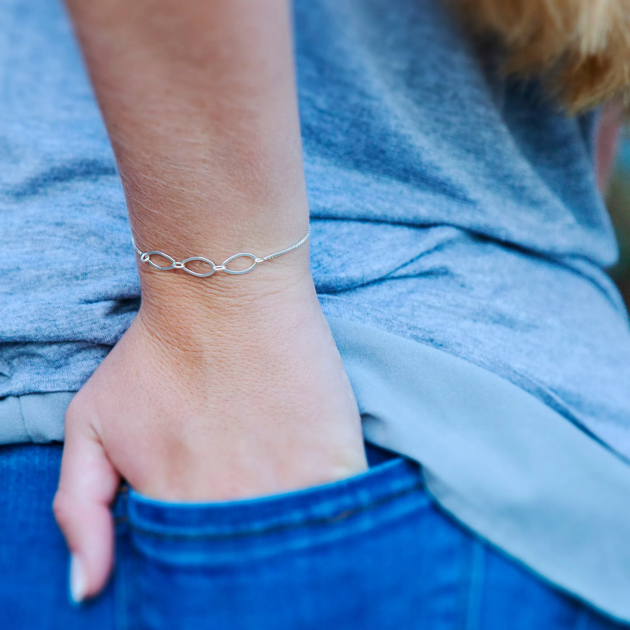 Mother's Day Jewelry - Family of Three Sterling Silver Bracelet - Personalized