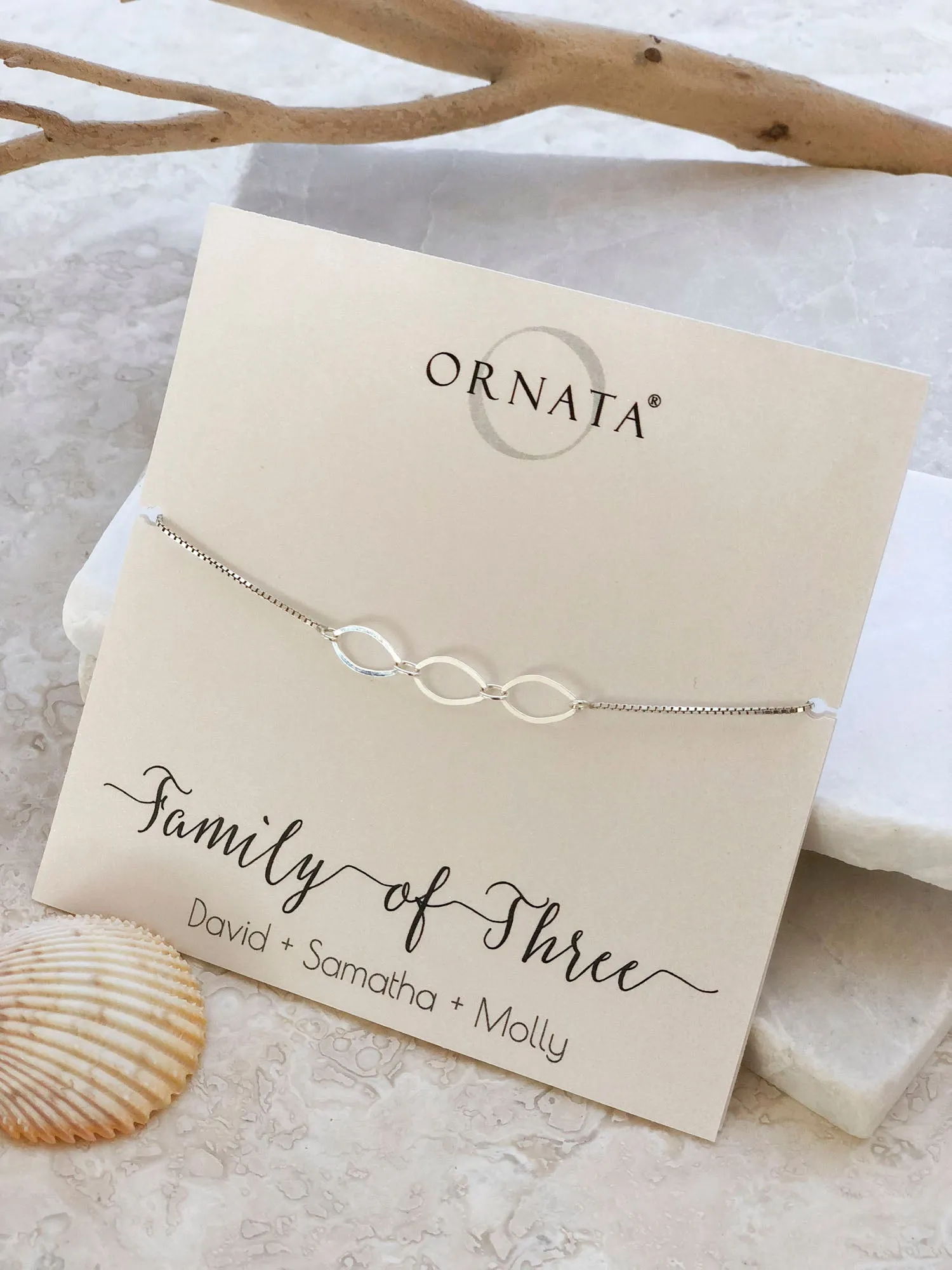 Mother's Day Jewelry - Family of Three Sterling Silver Bracelet - Personalized