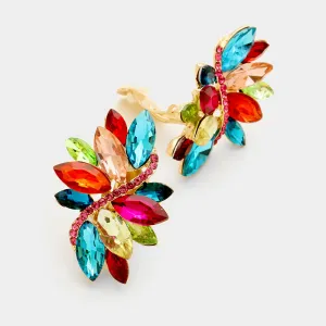 Multi-Color Crystal Rhinestone Earrings on Gold | Clip On | 339974
