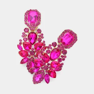 Multi Fuchsia Stone Cluster Chandelier Clip on Pageant Earrings | Prom Earrings |  624307