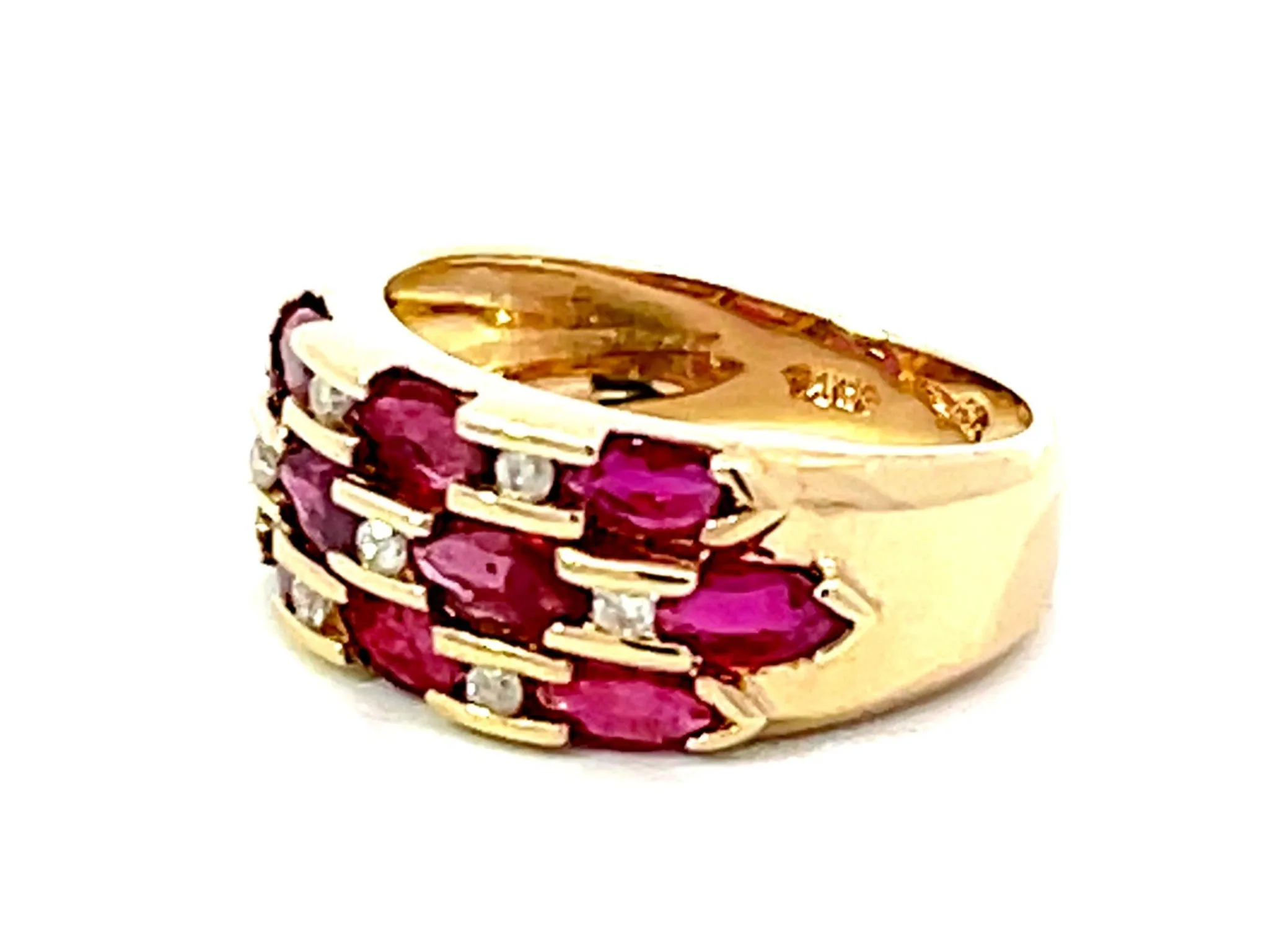 Multi Red Ruby and Diamond Band Ring in 14k Yellow Gold