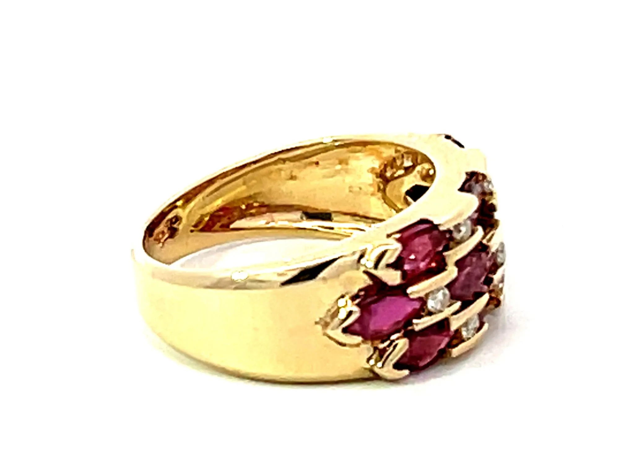 Multi Red Ruby and Diamond Band Ring in 14k Yellow Gold