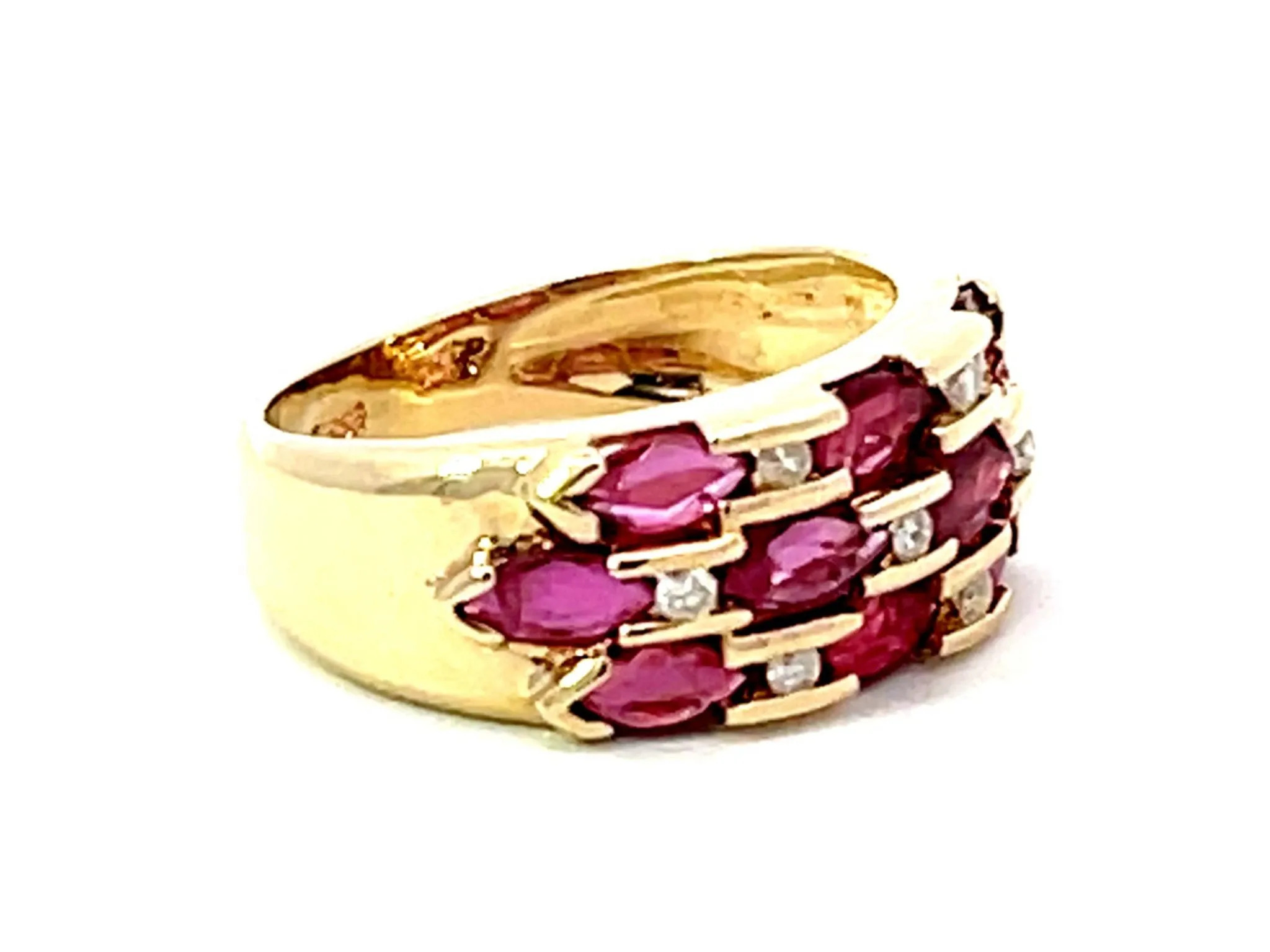Multi Red Ruby and Diamond Band Ring in 14k Yellow Gold
