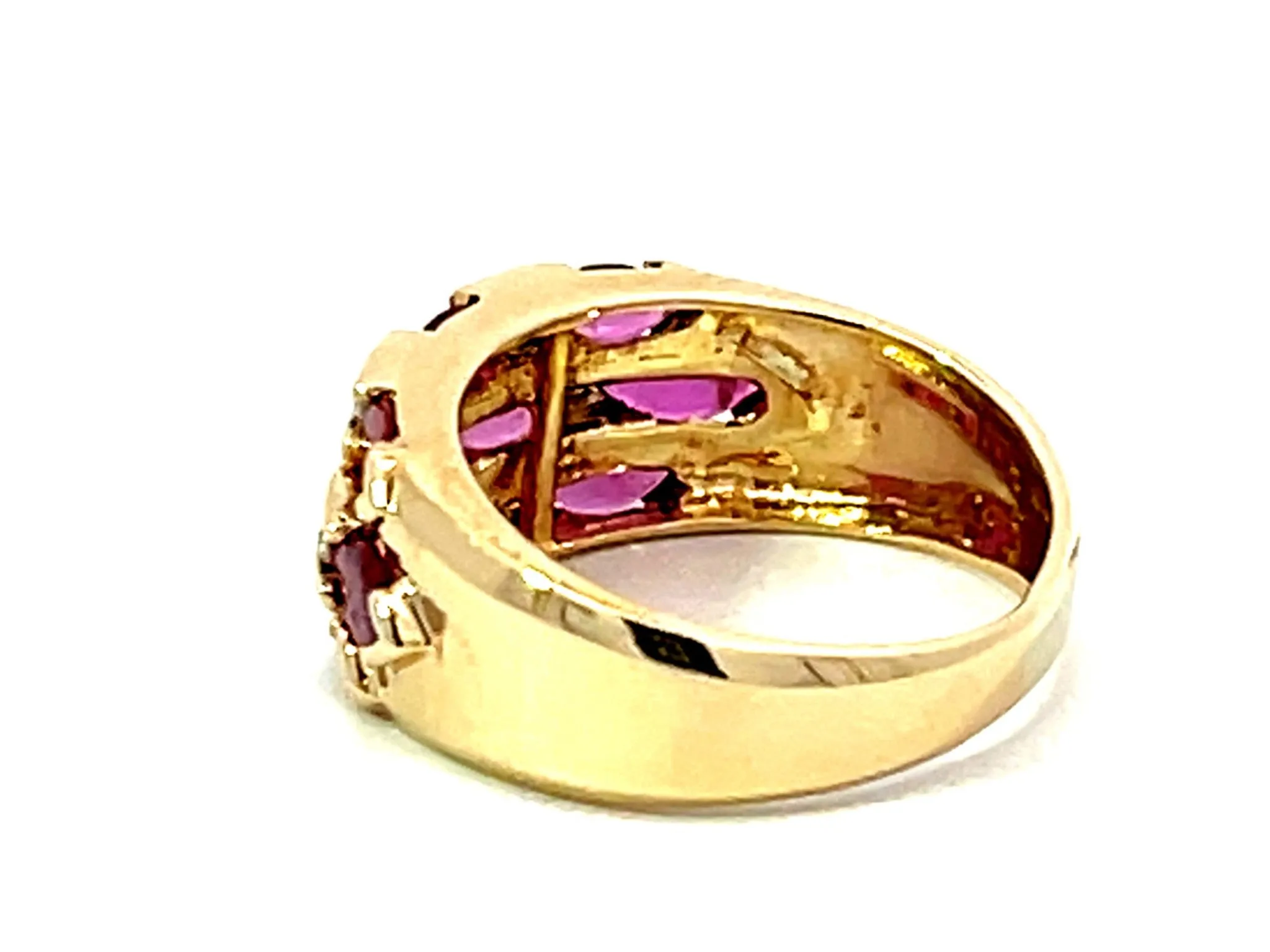 Multi Red Ruby and Diamond Band Ring in 14k Yellow Gold