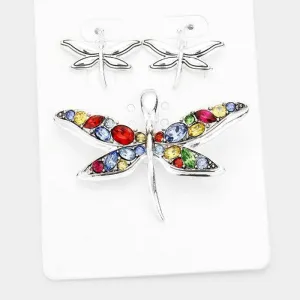 Multi Stone Dragonfly Magnetic Pendant Set