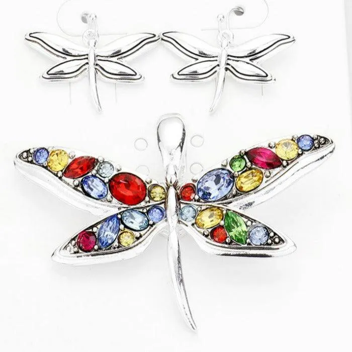 Multi Stone Dragonfly Magnetic Pendant Set