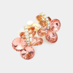 Multi Stone Peach Cluster Clip On Earrings | Interview Earrings |  541932