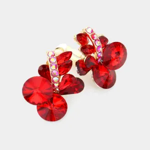 Multi Stone Red Cluster Clip On Earrings | Interview Earrings |  541930