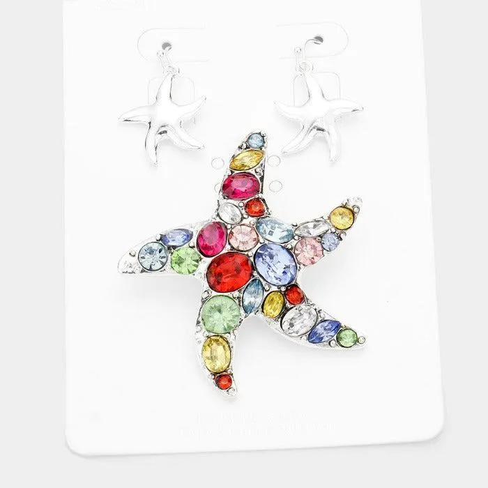 Multi Stone Starfish Magnetic Pendant Set
