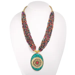 MULTICOLORED SEED BEADS 3"INCHES TURQUOISE PENDANT NECKLACES #FWNK-1703-174 (HA19-HB19)