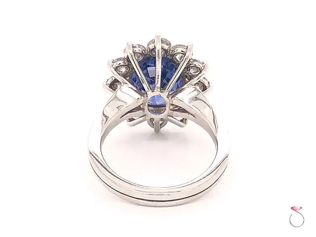 Natural 7.08ct Blue Ceylon Sapphire Diamond Halo Ring in Platinum