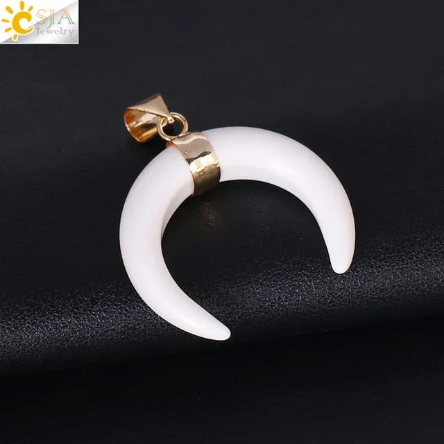 Natural Stones Crescent Moon Necklaces Pendants