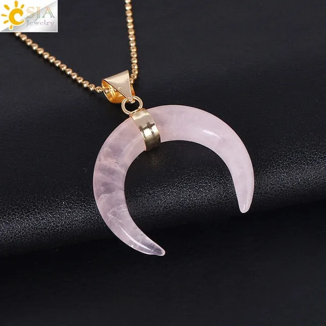 Natural Stones Crescent Moon Necklaces Pendants