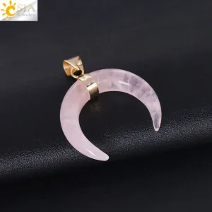 Natural Stones Crescent Moon Necklaces Pendants
