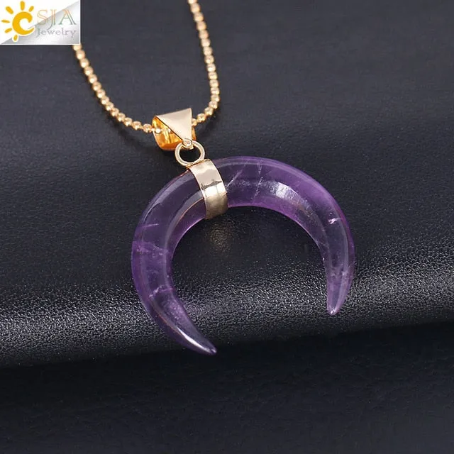 Natural Stones Crescent Moon Necklaces Pendants