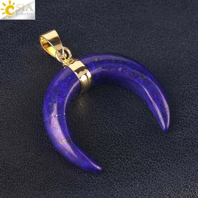 Natural Stones Crescent Moon Necklaces Pendants