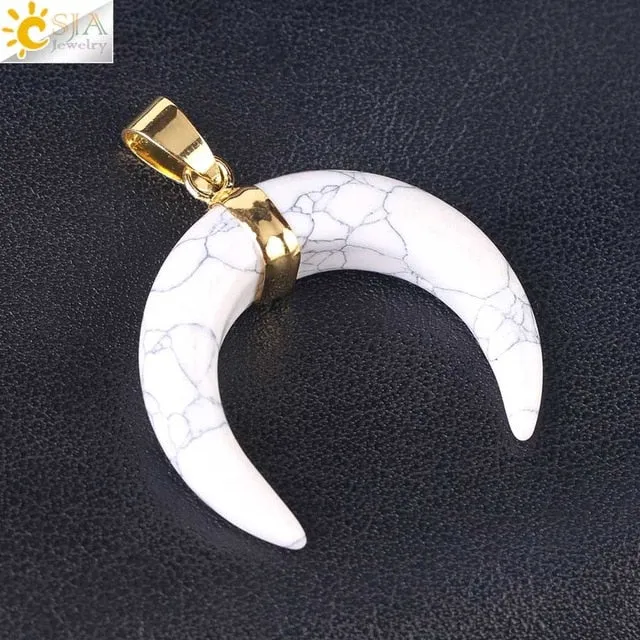 Natural Stones Crescent Moon Necklaces Pendants