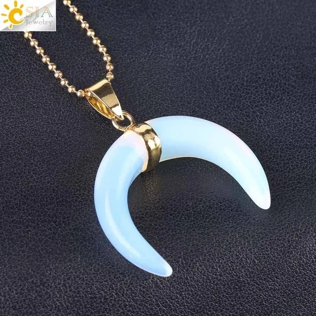Natural Stones Crescent Moon Necklaces Pendants