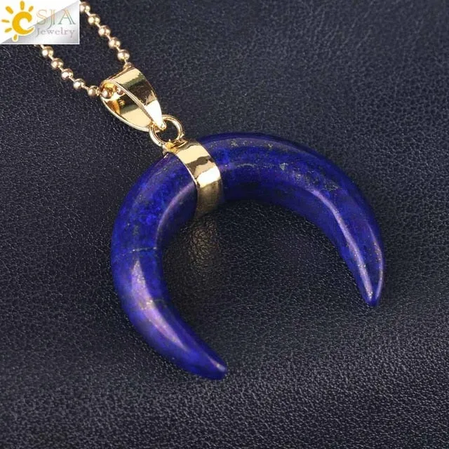 Natural Stones Crescent Moon Necklaces Pendants