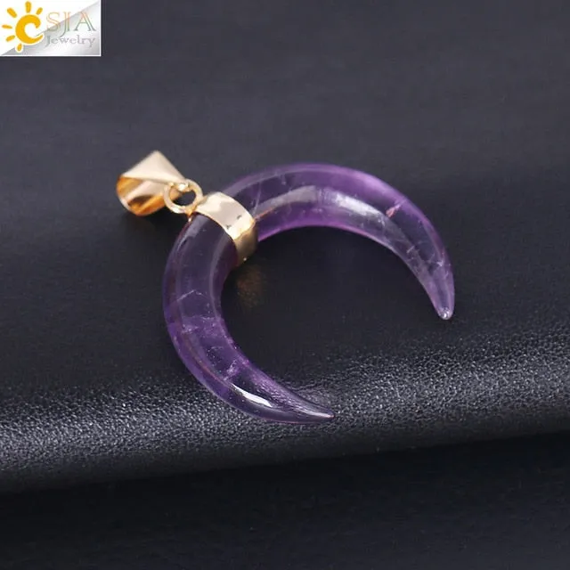 Natural Stones Crescent Moon Necklaces Pendants
