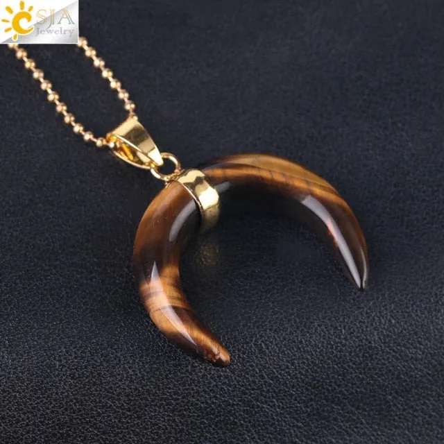 Natural Stones Crescent Moon Necklaces Pendants