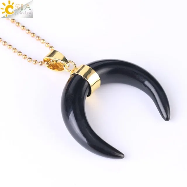 Natural Stones Crescent Moon Necklaces Pendants