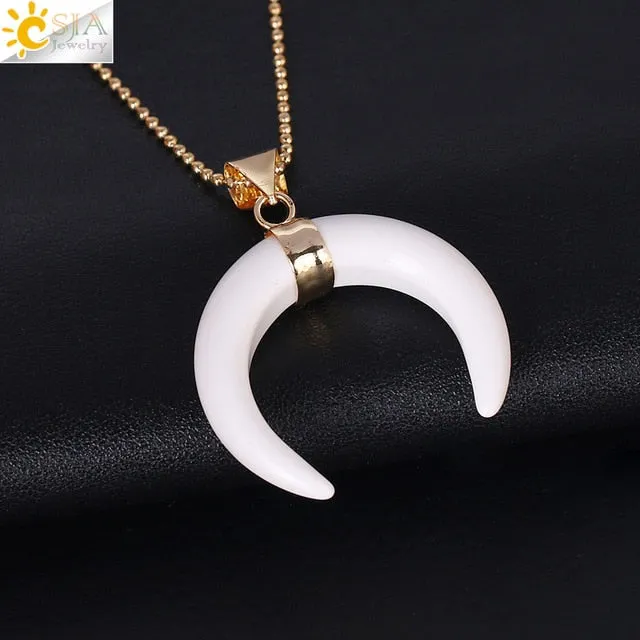 Natural Stones Crescent Moon Necklaces Pendants
