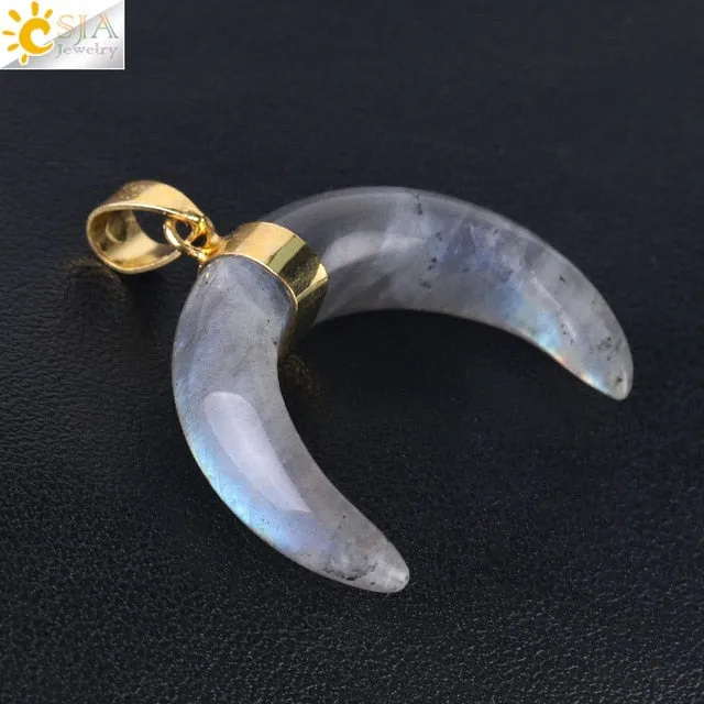Natural Stones Crescent Moon Necklaces Pendants