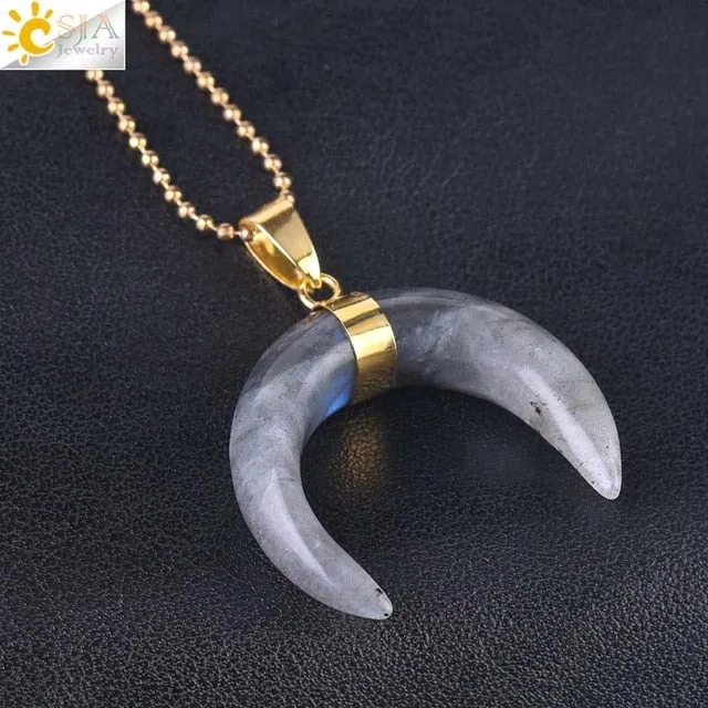 Natural Stones Crescent Moon Necklaces Pendants