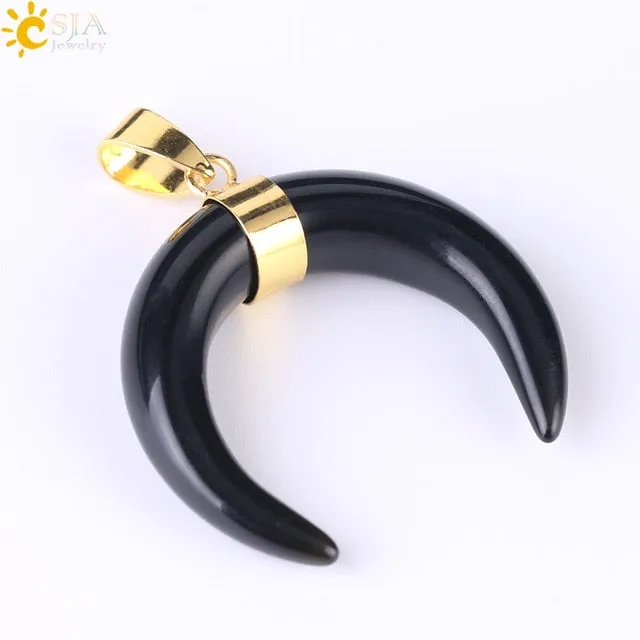Natural Stones Crescent Moon Necklaces Pendants