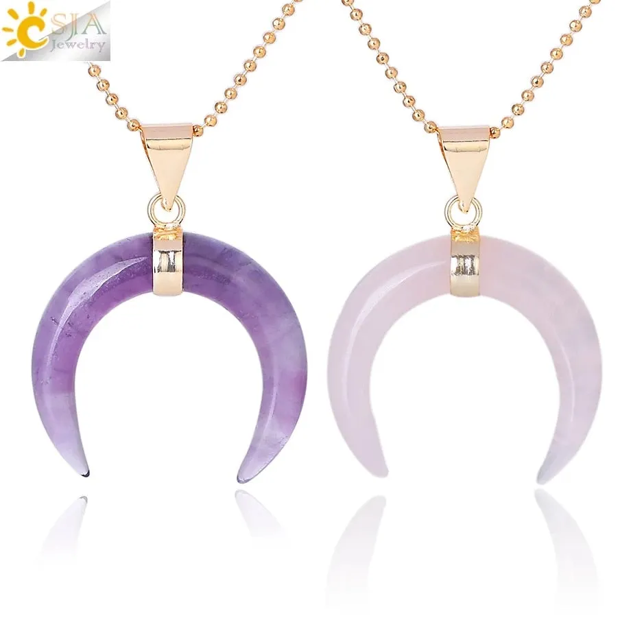 Natural Stones Crescent Moon Necklaces Pendants