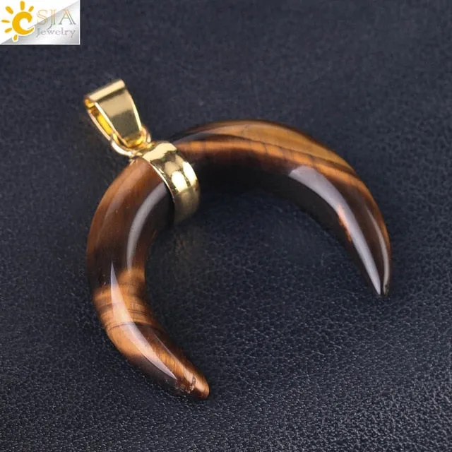 Natural Stones Crescent Moon Necklaces Pendants