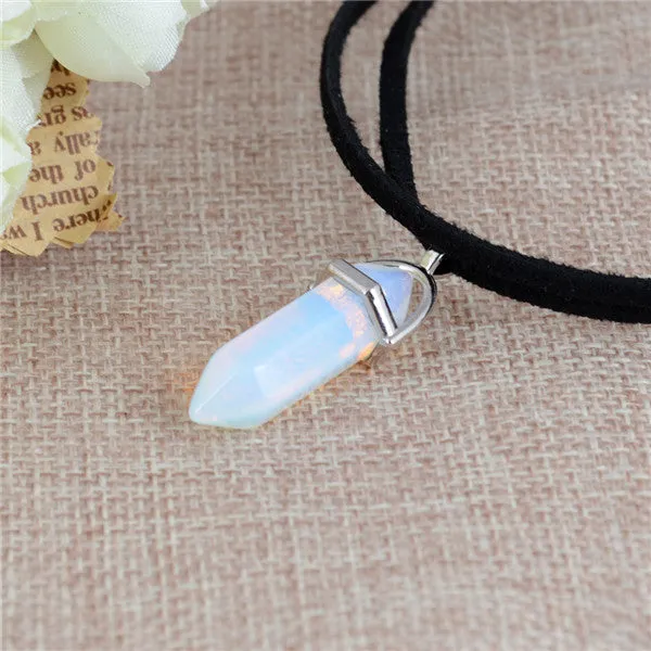New Style Double Layer Black Velvet Chokers Fashion Punk Geometric Opal Pendants Necklaces For Women Boho Party Jewelry Gift