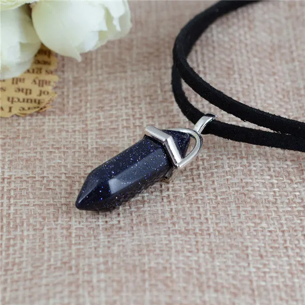 New Style Double Layer Black Velvet Chokers Fashion Punk Geometric Opal Pendants Necklaces For Women Boho Party Jewelry Gift