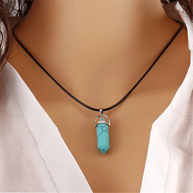 New Style Double Layer Black Velvet Chokers Fashion Punk Geometric Opal Pendants Necklaces For Women Boho Party Jewelry Gift